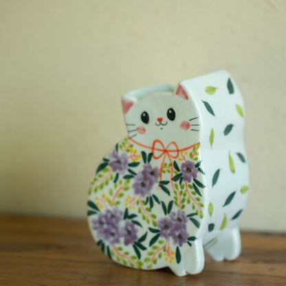 Vase créatif en céramique peint à la main en forme de chat