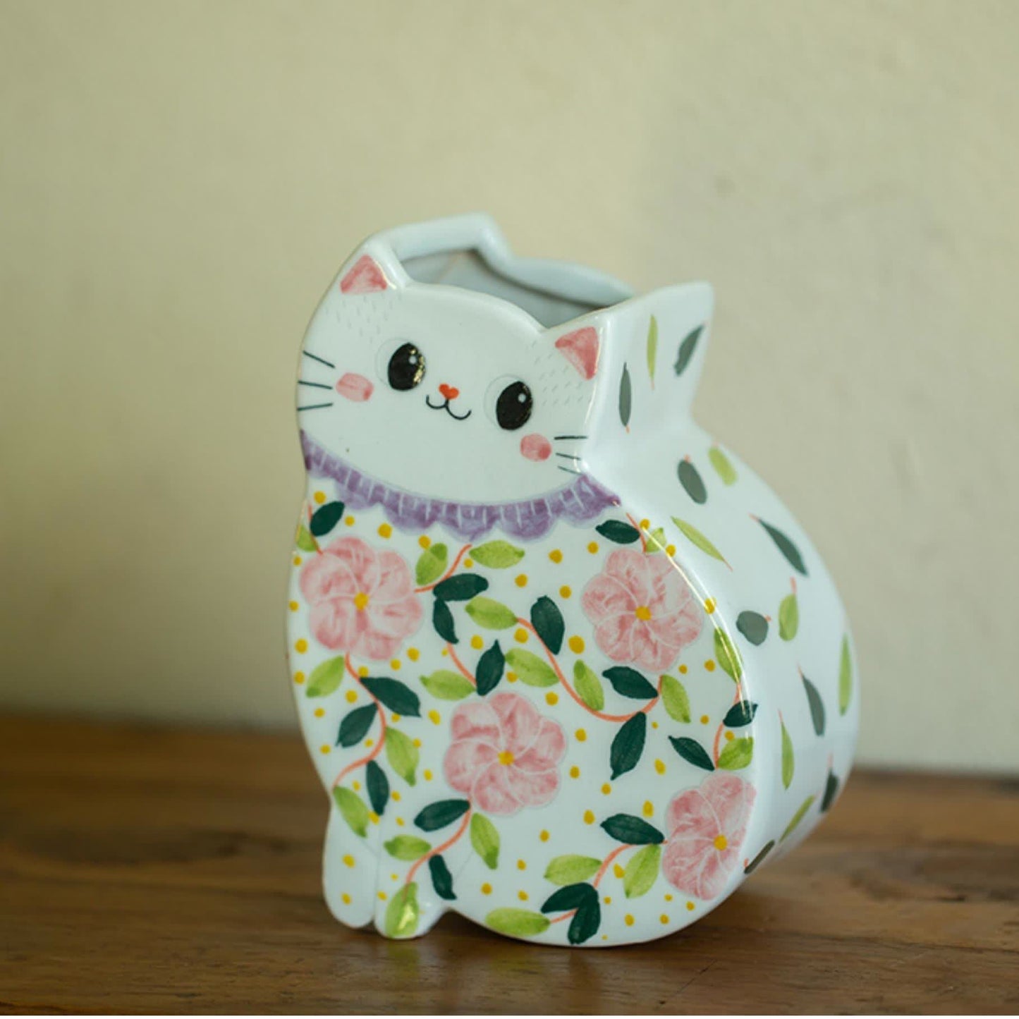 Vase créatif en céramique peint à la main en forme de chat