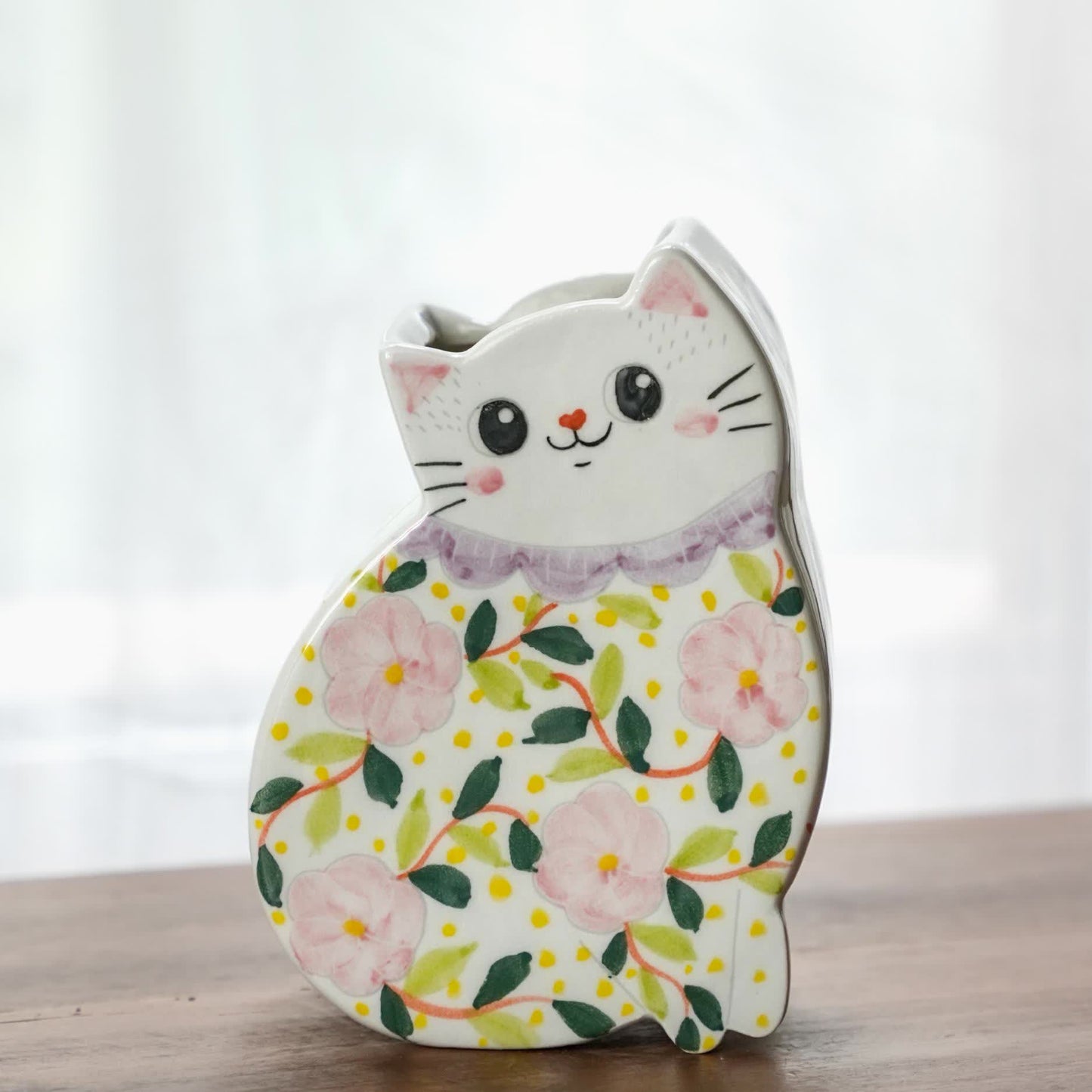 Vase créatif en céramique peint à la main en forme de chat