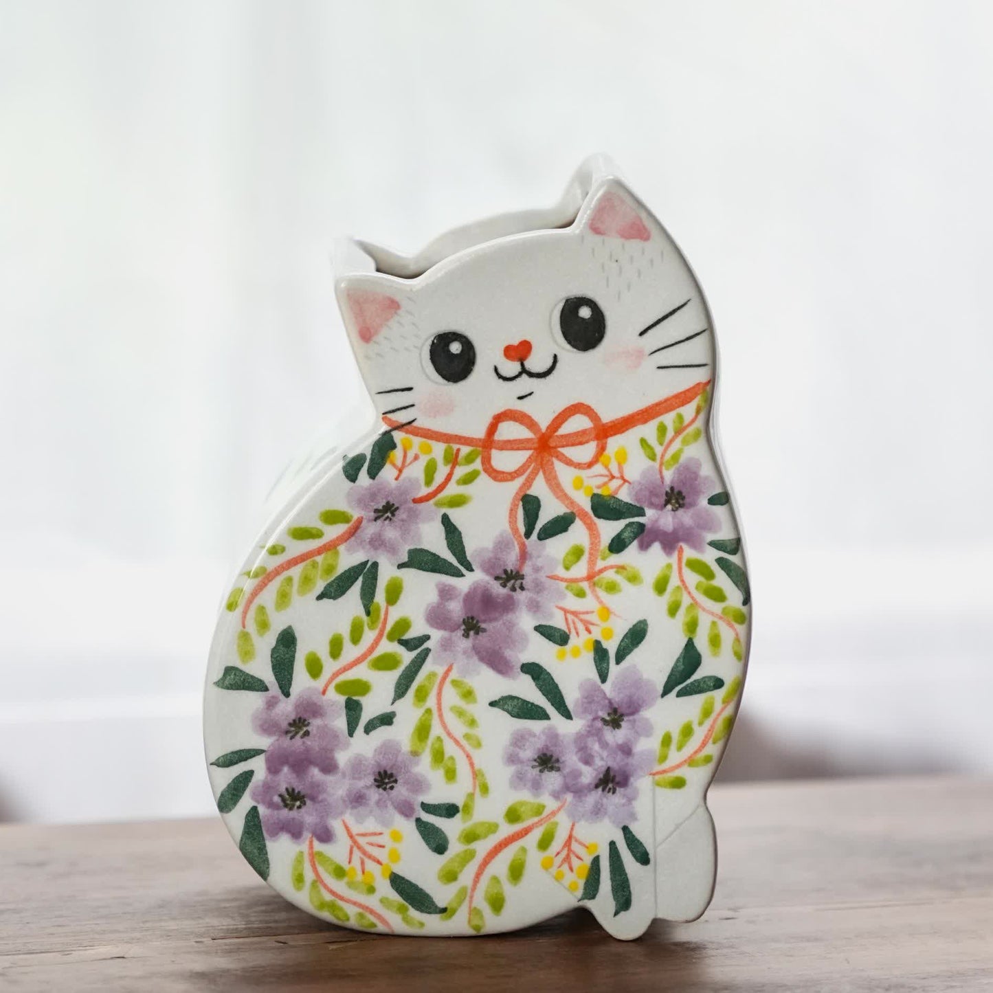 Vase créatif en céramique peint à la main en forme de chat