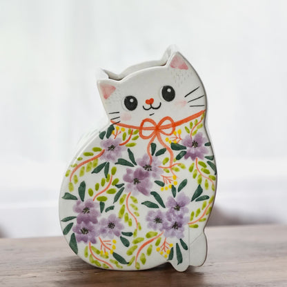 Vase créatif en céramique peint à la main en forme de chat
