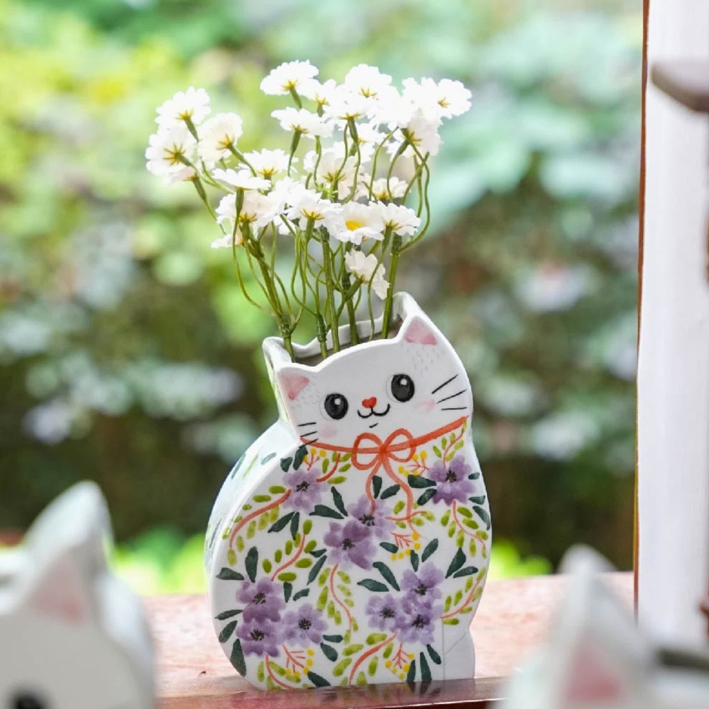 Vase créatif en céramique peint à la main en forme de chat