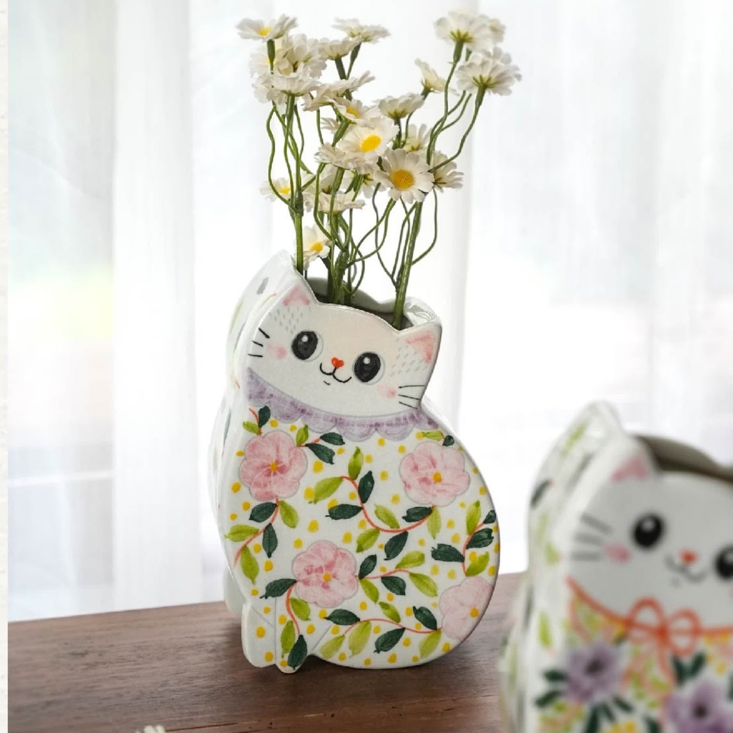 Vase créatif en céramique peint à la main en forme de chat