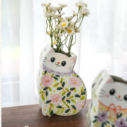 Vase créatif en céramique peint à la main en forme de chat