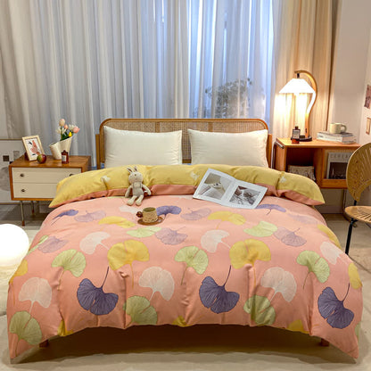 Linge de lit en coton brossé avec feuilles de ginkgo de style campagnard