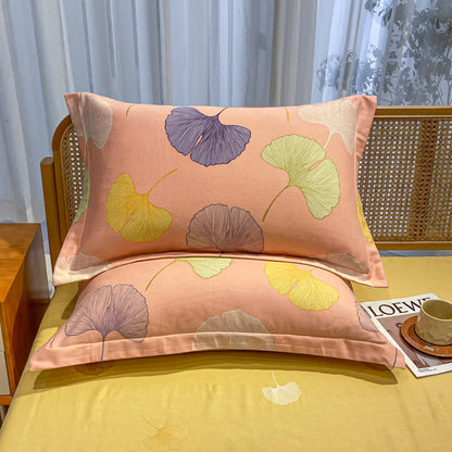 Linge de lit en coton brossé avec feuilles de ginkgo de style campagnard