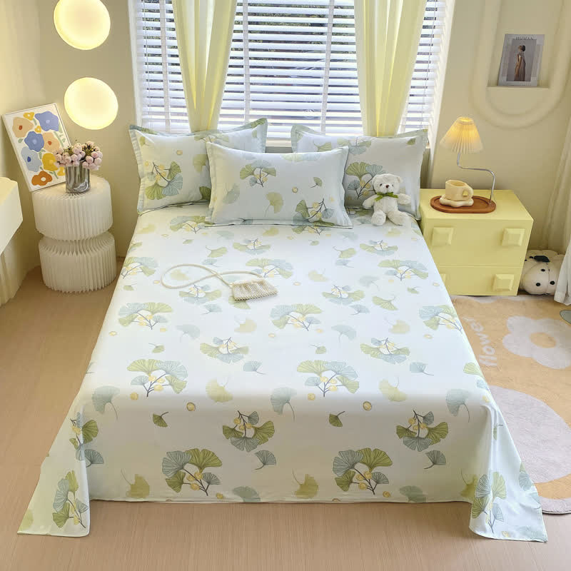 Linge de lit rafraîchissant en feuilles de ginkgo en pur coton