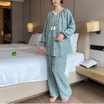 Ensemble pyjama en coton grande taille avec décolleté en dentelle