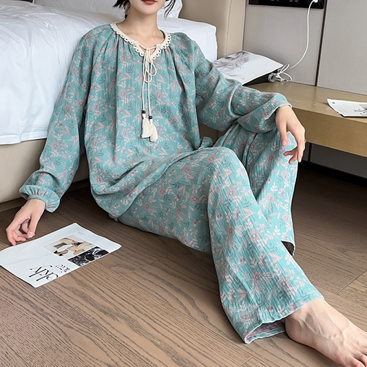 Ensemble pyjama en coton grande taille avec décolleté en dentelle