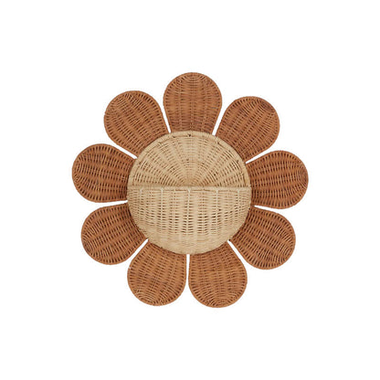 Panier mural en rotin tressé avec motif tournesol