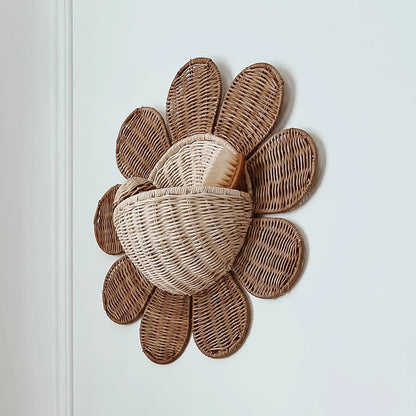Panier mural en rotin tressé avec motif tournesol