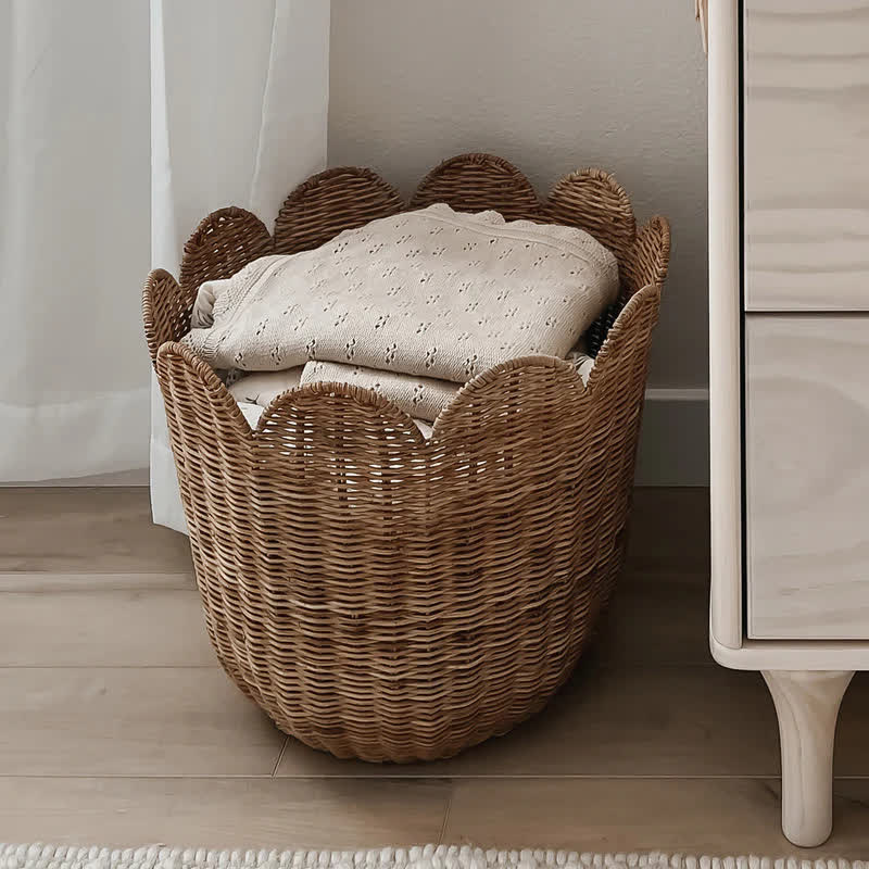 Panier de rangement simple en rotin tissé à la main