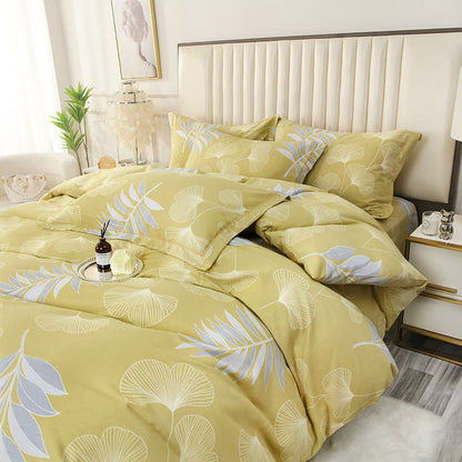 Parure de lit en coton doux avec feuilles de ginkgo (4 pièces)