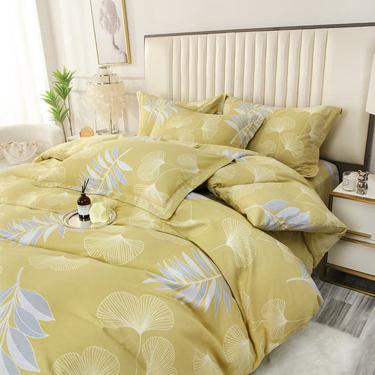 Parure de lit en coton doux avec feuilles de ginkgo (4 pièces)