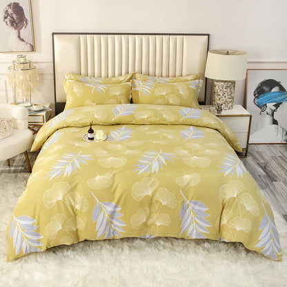 Parure de lit en coton doux avec feuilles de ginkgo (4 pièces)