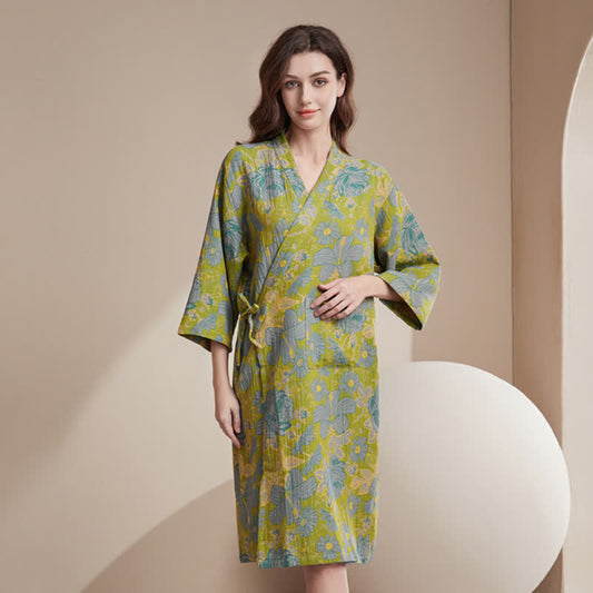 Peignoir absorbant en gaze de coton au style floral