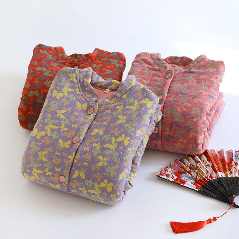 Haut de pyjama épais en pur coton avec motif papillon