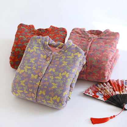 Haut de pyjama épais en pur coton avec motif papillon