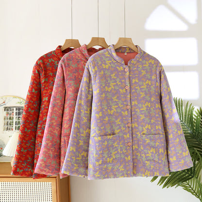 Haut de pyjama épais en pur coton avec motif papillon