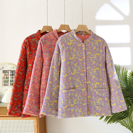 Haut de pyjama épais en pur coton avec motif papillon