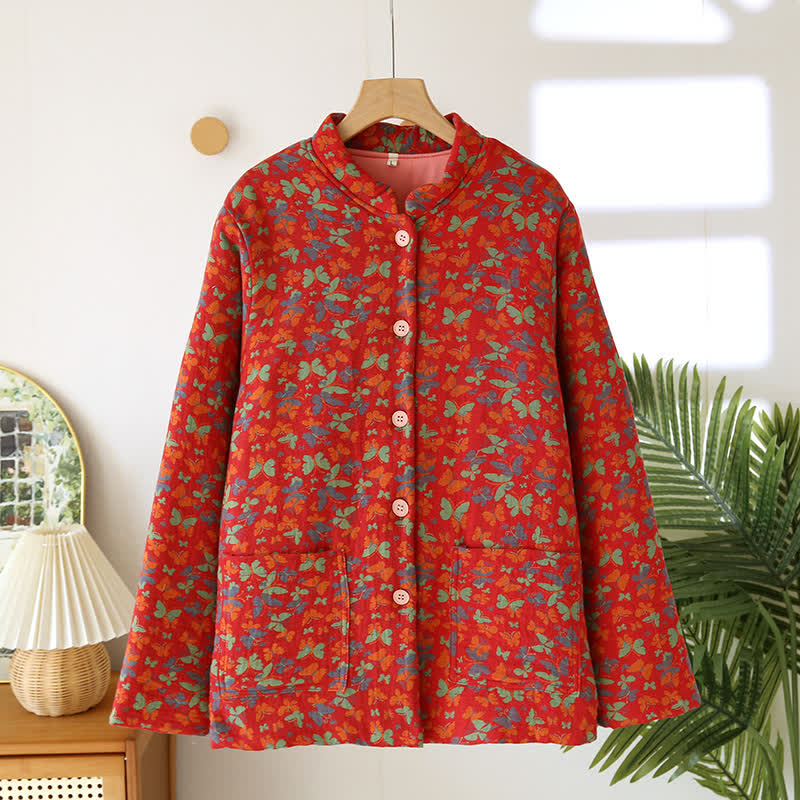Haut de pyjama épais en pur coton avec motif papillon
