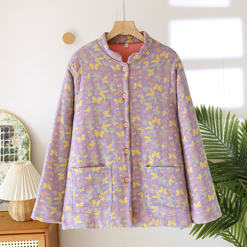 Haut de pyjama épais en pur coton avec motif papillon
