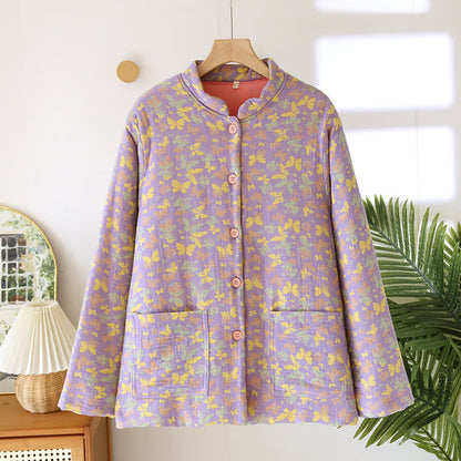 Haut de pyjama épais en pur coton avec motif papillon