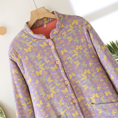 Haut de pyjama épais en pur coton avec motif papillon