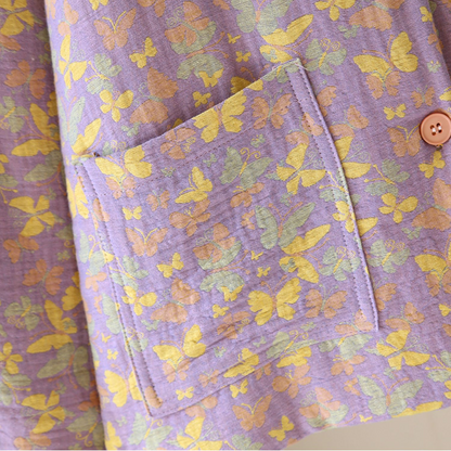 Haut de pyjama épais en pur coton avec motif papillon
