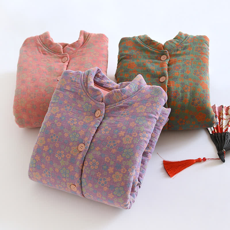 Haut de pyjama boutonné en pur coton de style pastoral