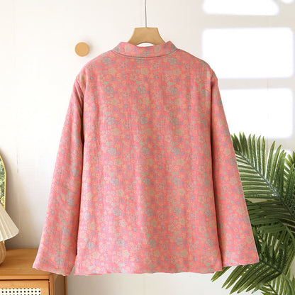 Haut de pyjama boutonné en pur coton de style pastoral