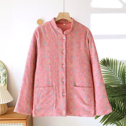 Haut de pyjama boutonné en pur coton de style pastoral
