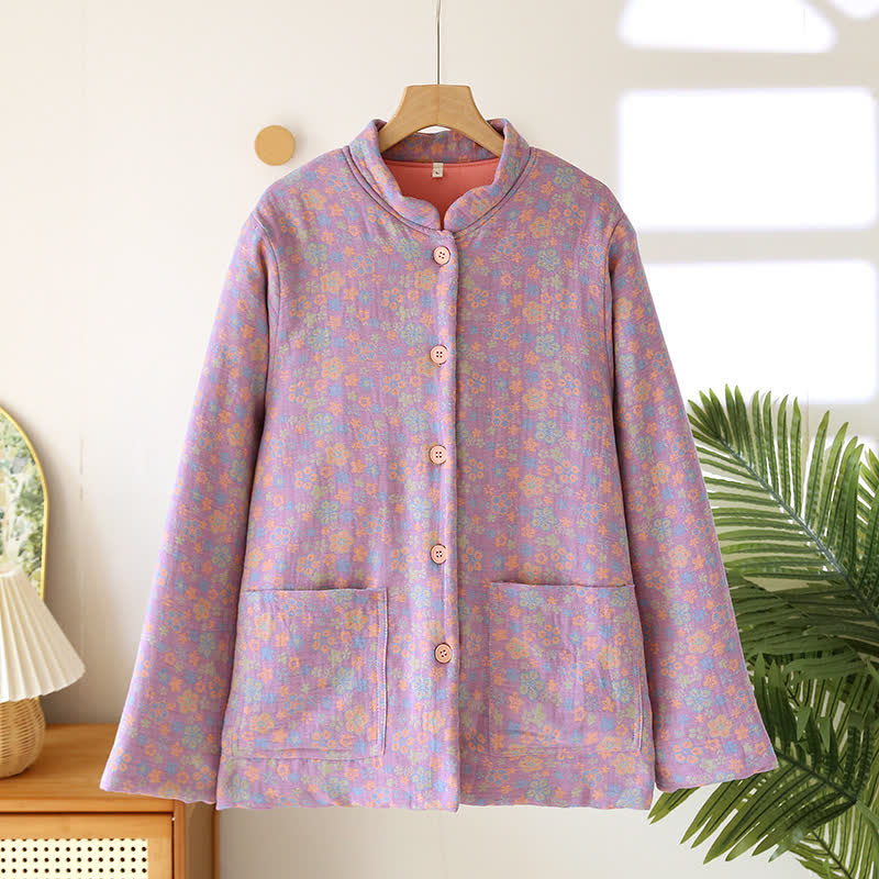 Haut de pyjama boutonné en pur coton de style pastoral