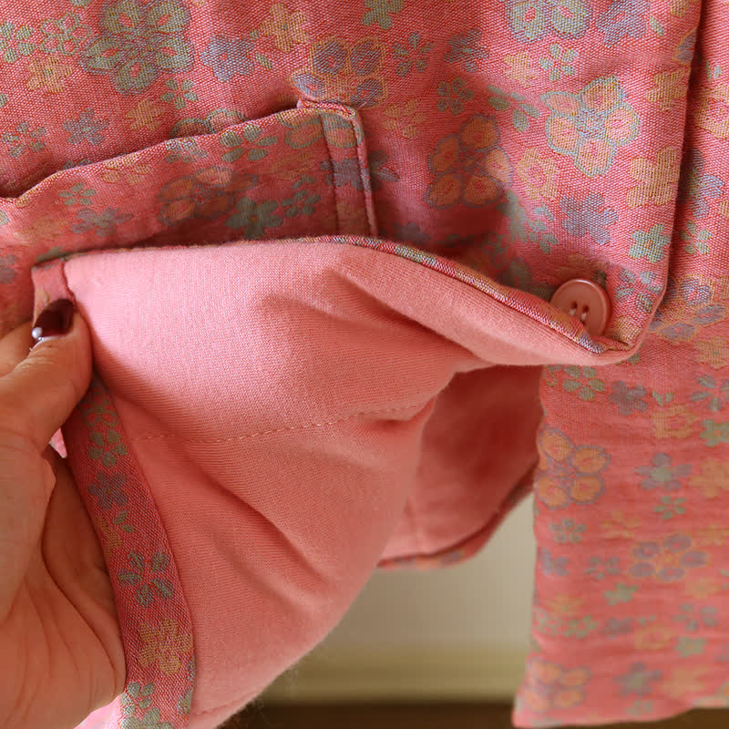 Haut de pyjama boutonné en pur coton de style pastoral