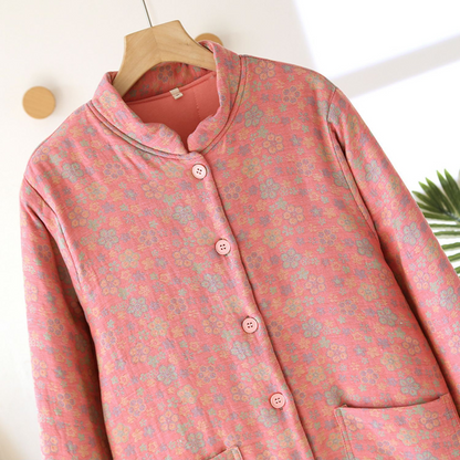 Haut de pyjama boutonné en pur coton de style pastoral