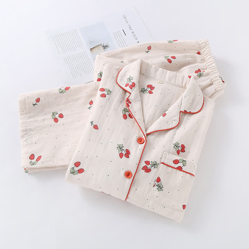 Ensemble pyjama en gaze de coton fraise