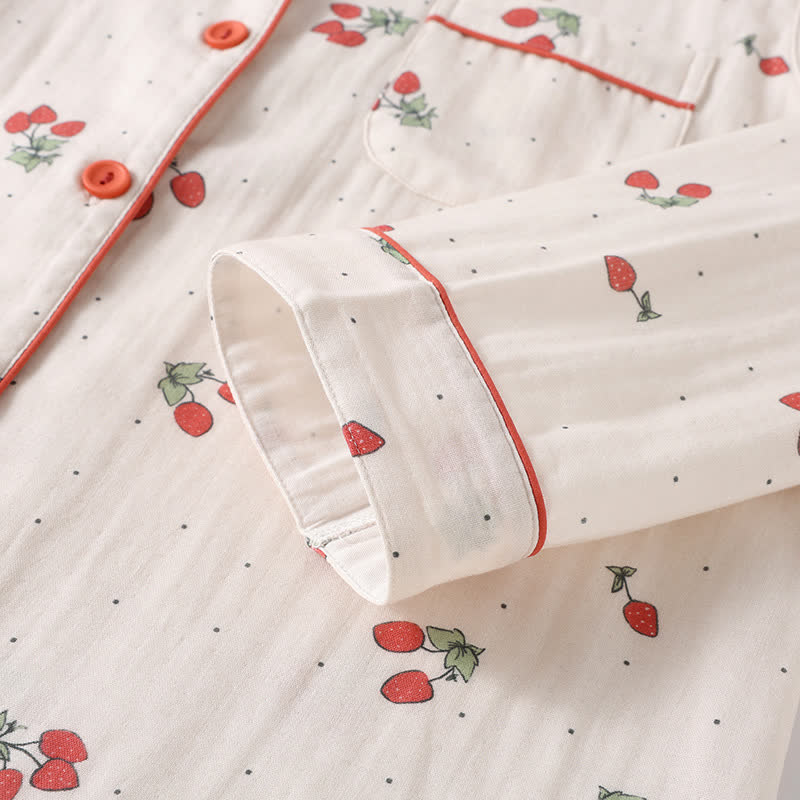 Ensemble pyjama en gaze de coton fraise
