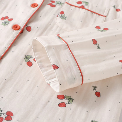Ensemble pyjama en gaze de coton fraise