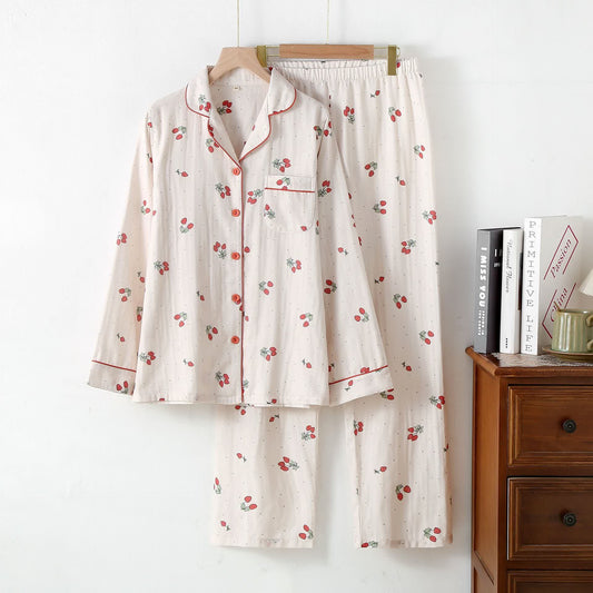 Ensemble pyjama en gaze de coton fraise