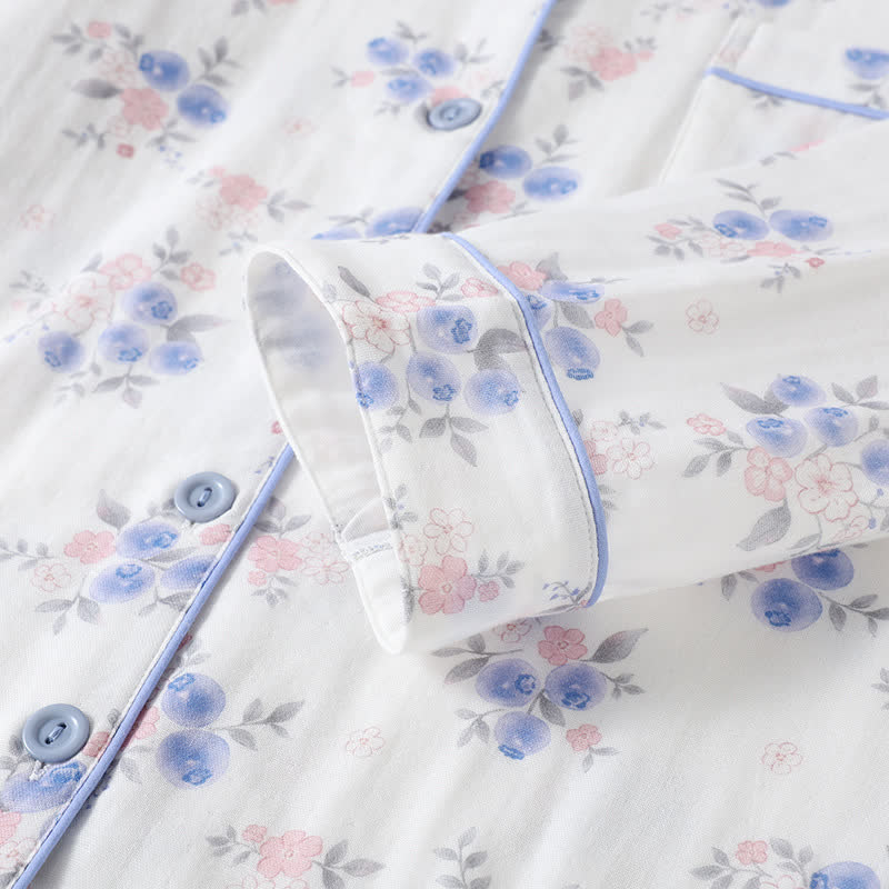Ensemble pyjama en gaze de coton myrtille