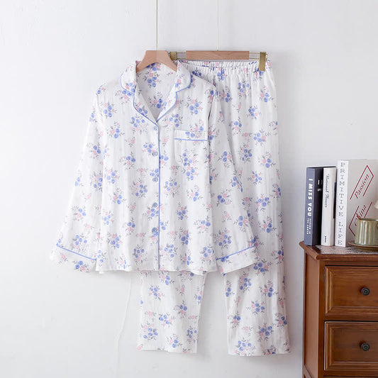 Ensemble pyjama en gaze de coton myrtille