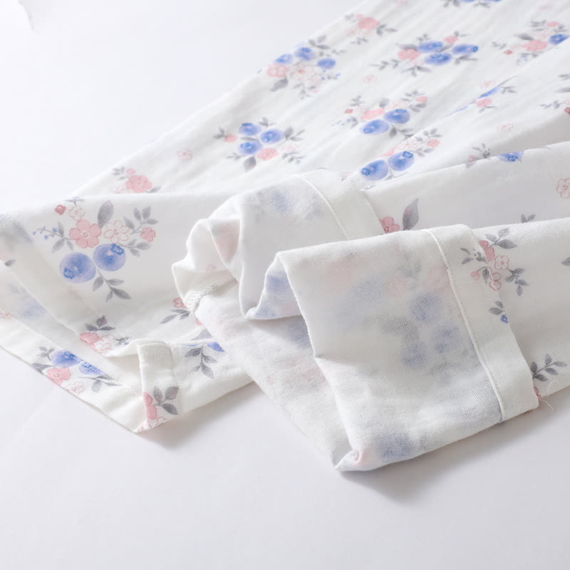 Ensemble pyjama en gaze de coton myrtille