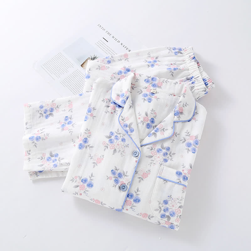Ensemble pyjama en gaze de coton myrtille