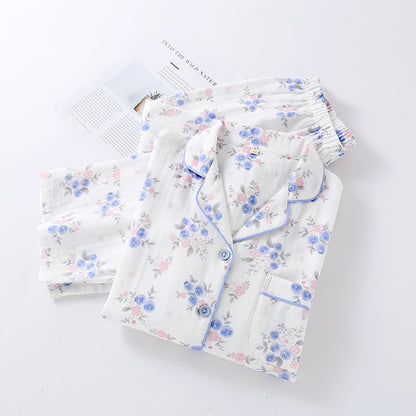 Ensemble pyjama en gaze de coton myrtille