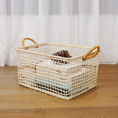 Panier de rangement en rotin tressé avec poignée creuse
