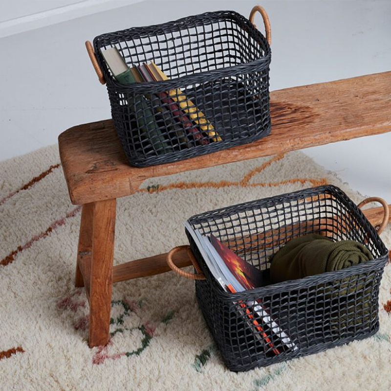 Panier de rangement en rotin tressé avec poignée creuse