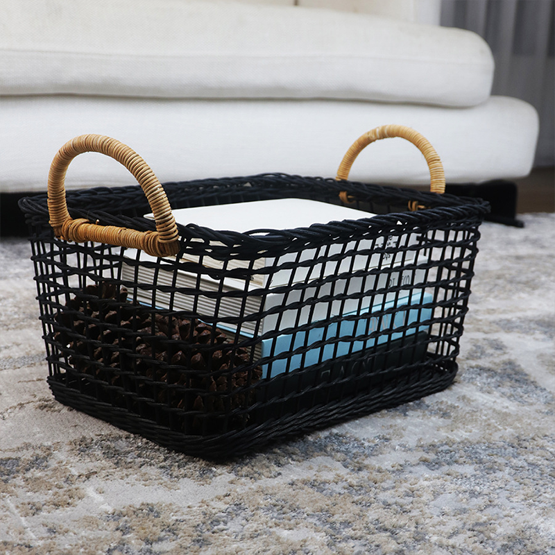 Panier de rangement en rotin tressé avec poignée creuse