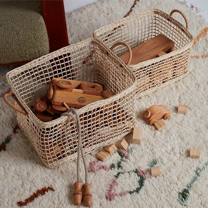 Panier de rangement en rotin tressé avec poignée creuse