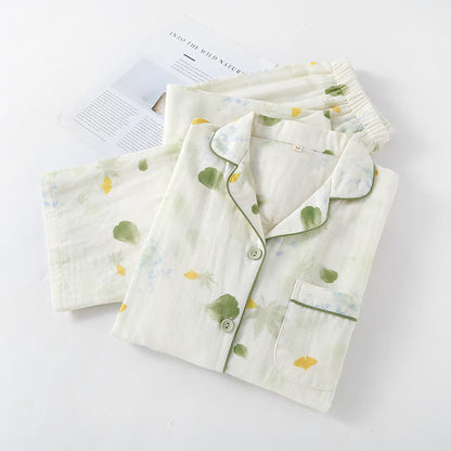Ensemble pyjama en gaze de coton à imprimé feuilles rurales