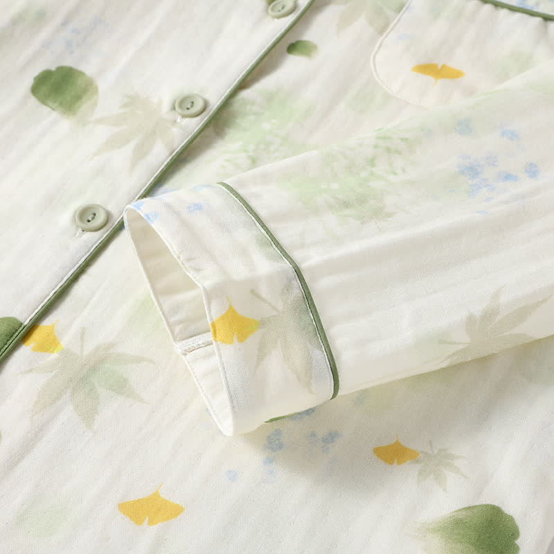 Ensemble pyjama en gaze de coton à imprimé feuilles rurales